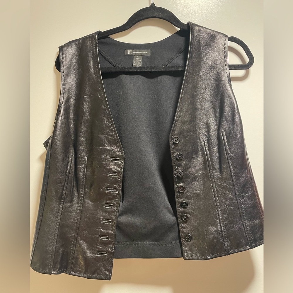 Vintage Black Leather Vest | Size M